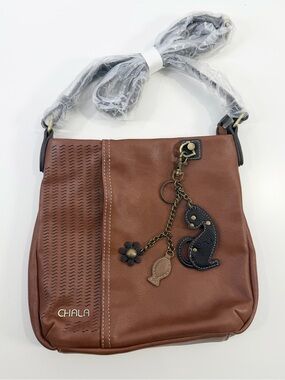 Chala Laser Cut Cross Body Bag with Cat Keychain